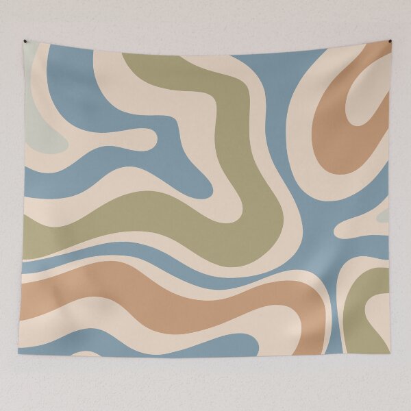 Item preview, Modern Retro Liquid Swirl Abstract Pattern Square in Muted Light Blue Green Buff designed and sold by kierkegaard.