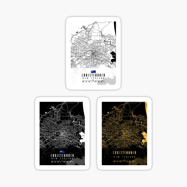 "CHRISTCHURCH MAP NEW ZEALAND Sticker Pack" Sticker for Sale by