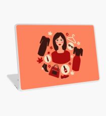 Shopping Autumn in Flat Design with Woman Laptop Skin
