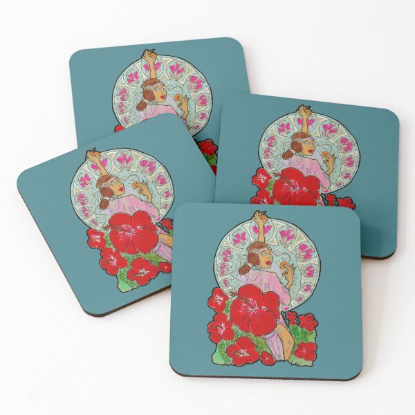 Item preview, StarBelly Art Nouveau Alyssa with Red Hibiscus designed and sold by Starbelly208.