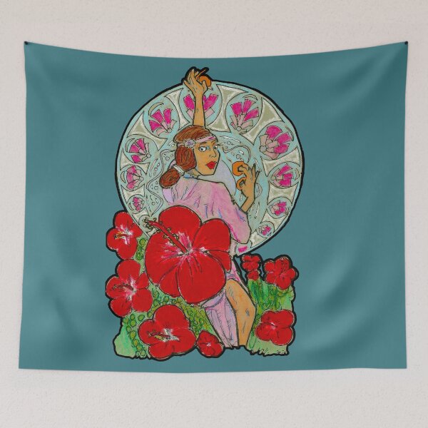 Item preview, StarBelly Art Nouveau Alyssa with Red Hibiscus designed and sold by Starbelly208.