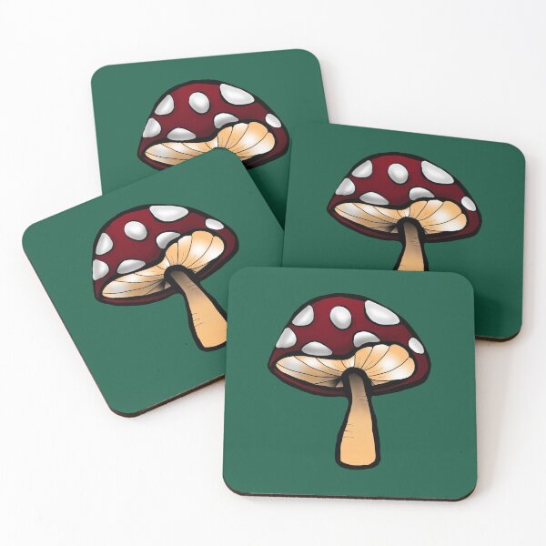 Item preview, Toadstool red and white mushroom print dark green background  designed and sold by DemonicGloom.