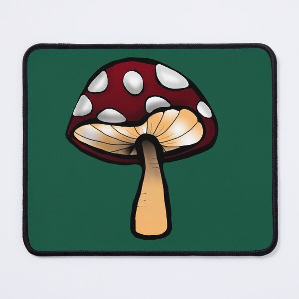 Item preview, Toadstool red and white mushroom print dark green background designed and sold by DemonicGloom.