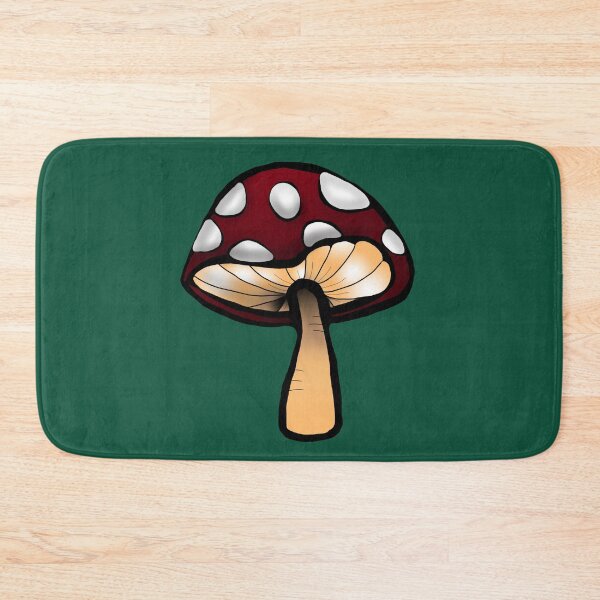 Item preview, Toadstool red and white mushroom print dark green background  designed and sold by DemonicGloom.