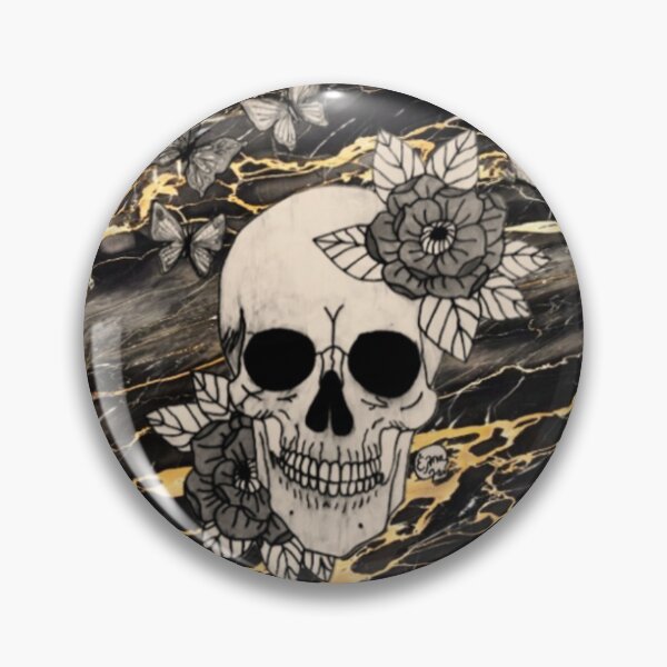 Item preview, Black and Gold Marble Skull and Flowers designed and sold by Arte Del Cuerpo Humano.