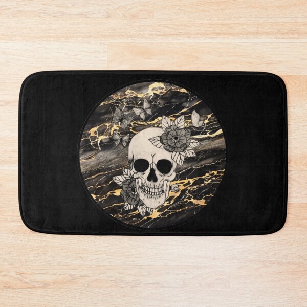 Item preview, Black and Gold Marble Skull and Flowers designed and sold by Arte Del Cuerpo Humano.