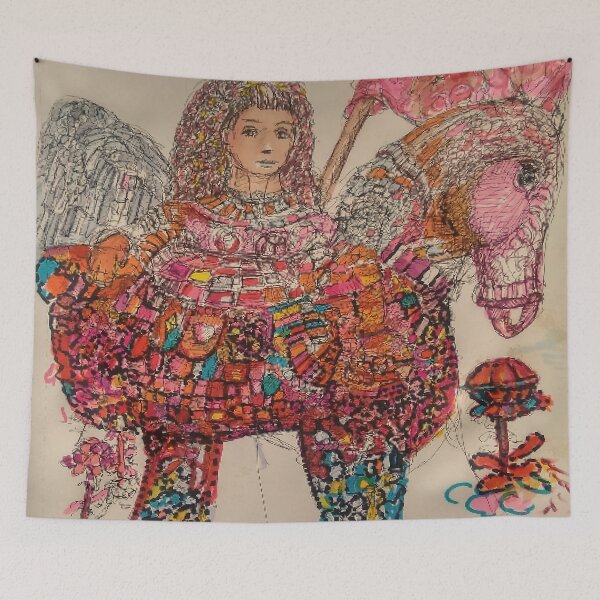 Item preview, The Flag of Roses, An Angel and Her Horse  ...  From TeresaTown at Redbubble, Autumn 2021 designed and sold by Mark Stansberry.