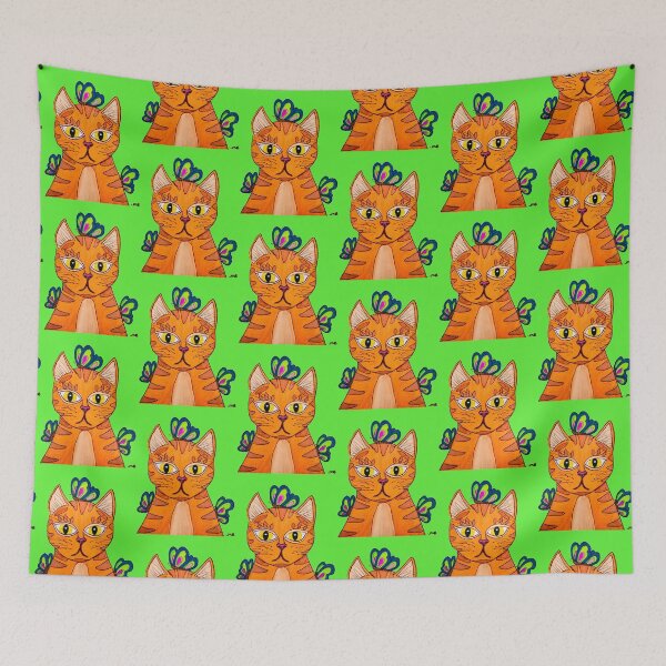 Artikelvorschau, Orange Tabby mit Schmetterlingen entworfen und verkauft von LuvbuzzArt.