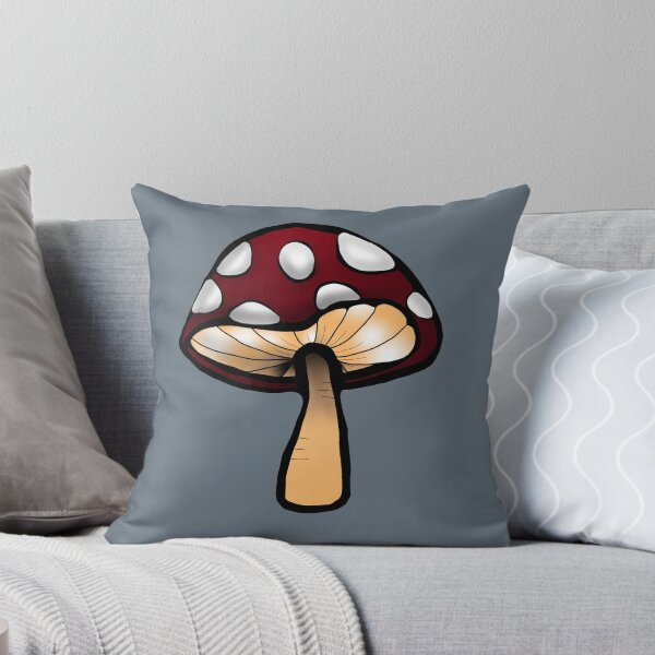 Item preview, Toadstool red and white mushroom print dark grey background  designed and sold by DemonicGloom.