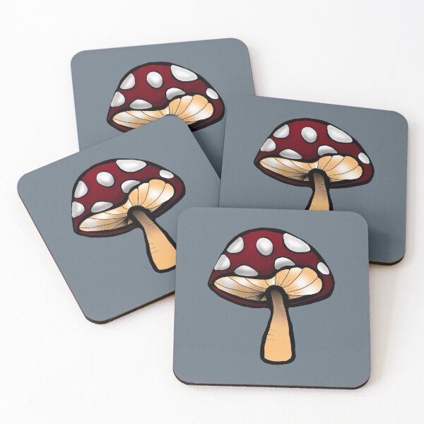Item preview, Toadstool red and white mushroom print dark grey background  designed and sold by DemonicGloom.