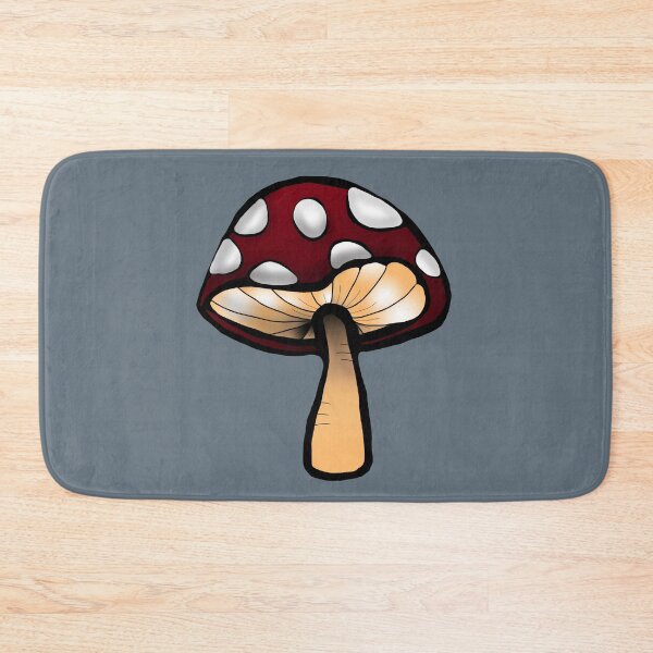 Item preview, Toadstool red and white mushroom print dark grey background  designed and sold by DemonicGloom.
