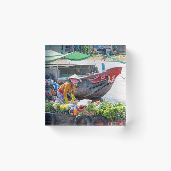 Item preview, Vietnamese lady on mekong river with boat  designed and sold by Martin Berry Photography.