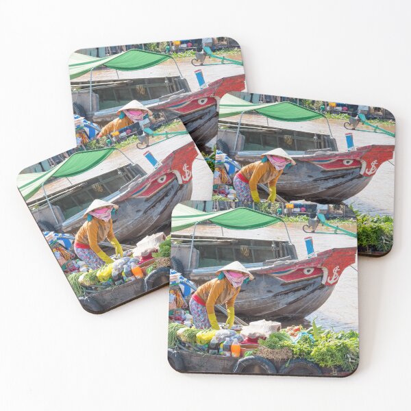 Item preview, Vietnamese lady on mekong river with boat  designed and sold by Martin Berry Photography.