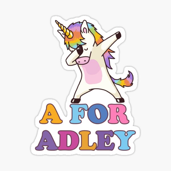 "Adley's Playspace A For Adley Unicorn Dabbing Cute" Sticker for Sale
