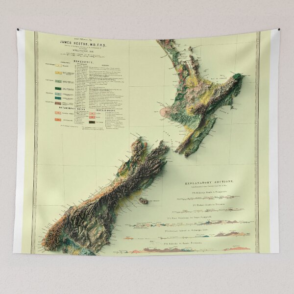 Item preview, 1873 Geological Map of New Zealand digitally-rendered designed and sold by ThinkAboutMaps.