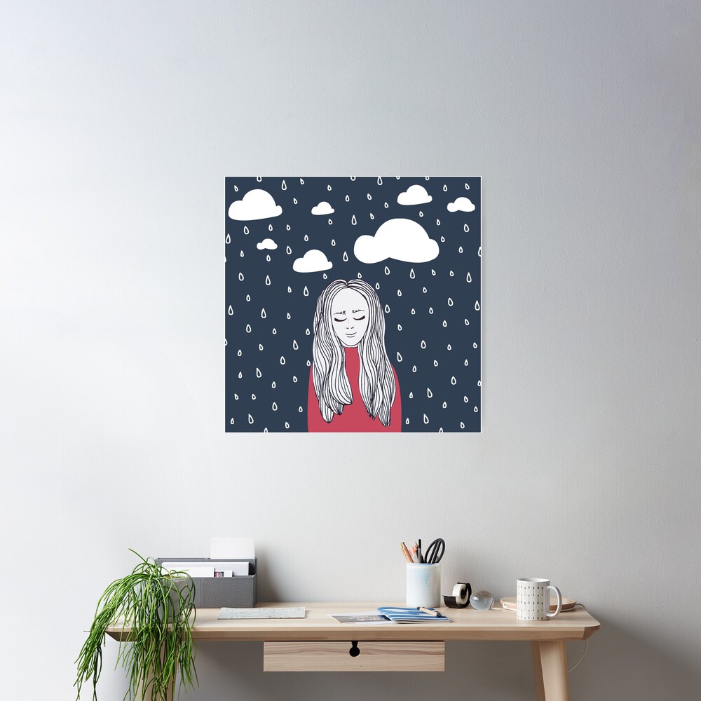 Happy girl in the rain Poster