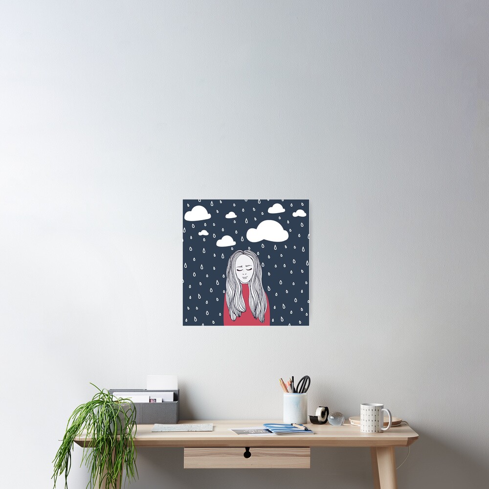 Happy girl in the rain Poster