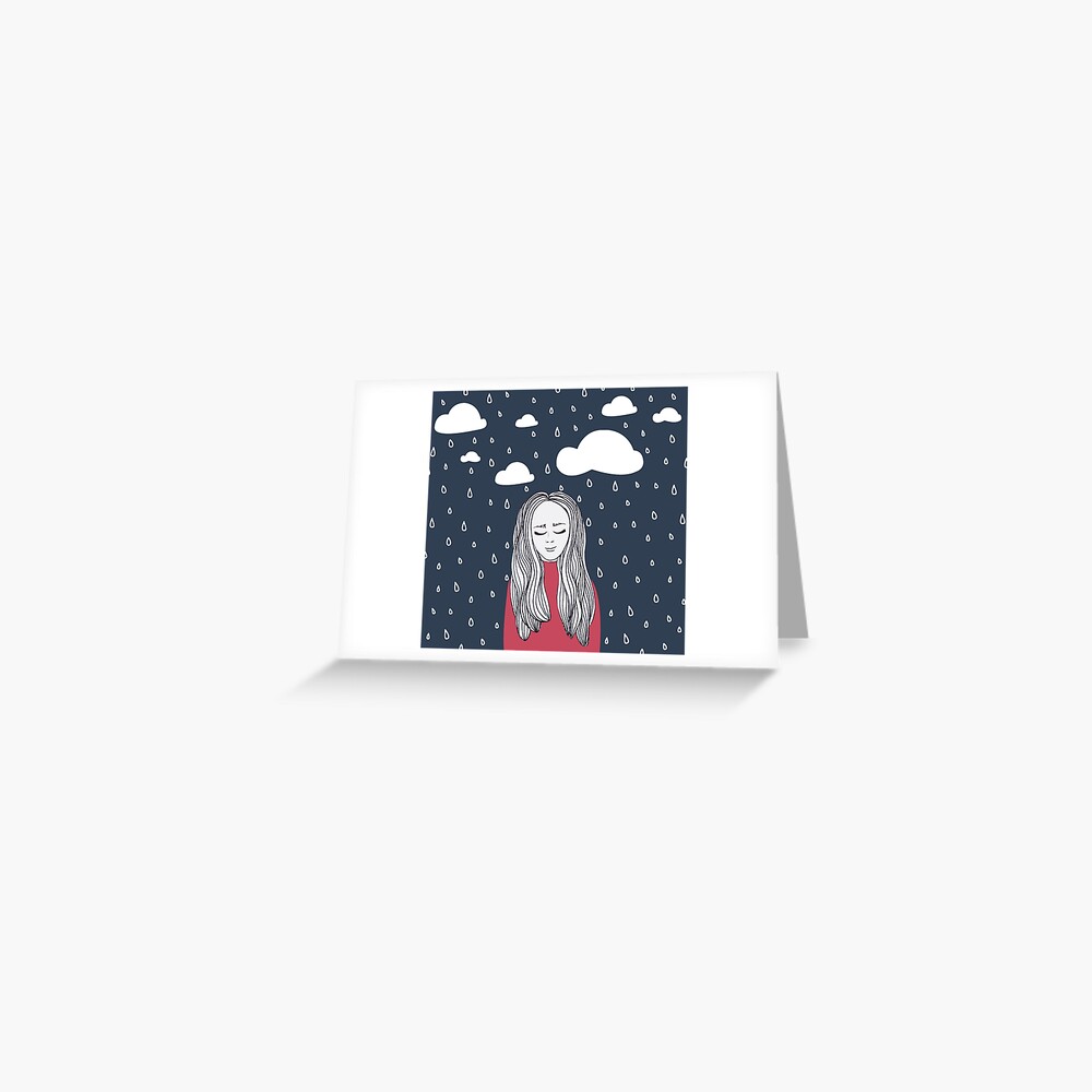 Happy girl in the rain Greeting Card