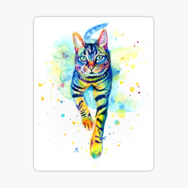 Whimsical Splashy Cat Portrait Painting Sticker