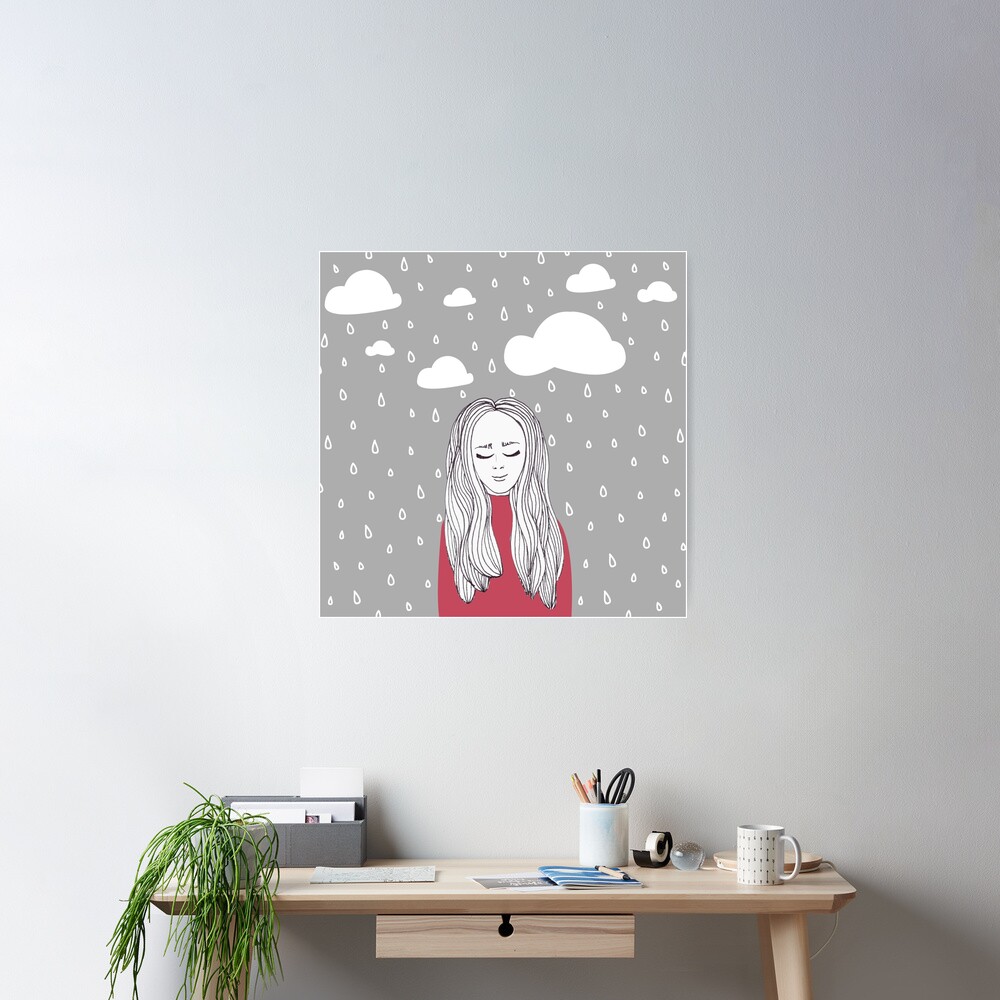 Happy girl in the rain Poster