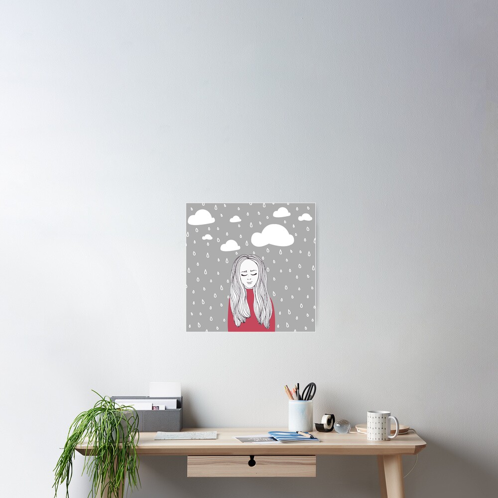 Happy girl in the rain Poster
