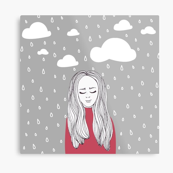 Happy girl in the rain Metal Print
