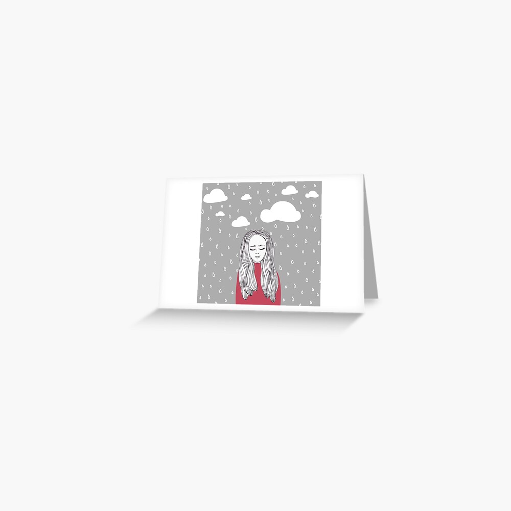 Happy girl in the rain Greeting Card