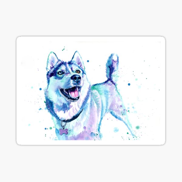 Malamute Whimsical Splashy Watercolor Portrait Painting Sticker