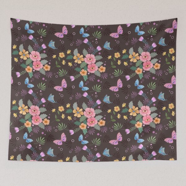 Aperçu de l'œuvre Beau motif floral sophistiqué avec des papillons sur fond noir créée et vendue par Jaydee001.