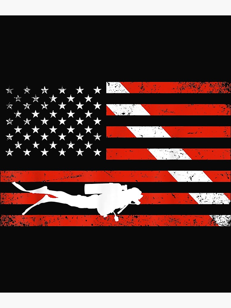 "Diver Down Dive Flag Scuba Diving American Flag" Poster by