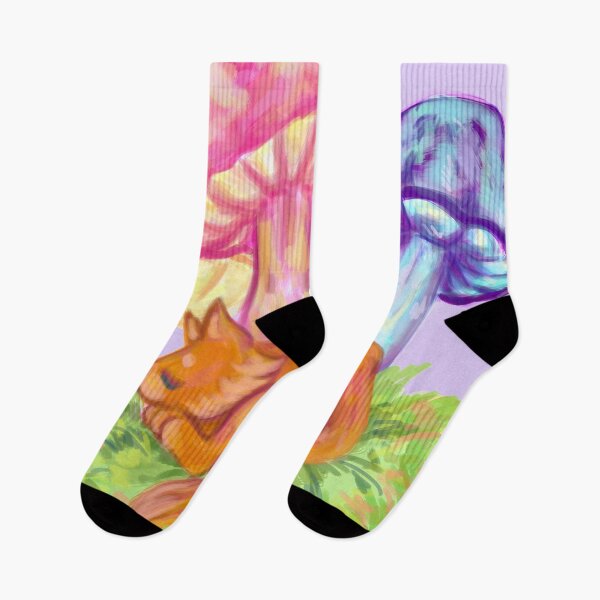 Item preview, trippy illustration of a neon ginger cat sleeping amongst big neon mushrooms designed and sold by CaptainRingtail.