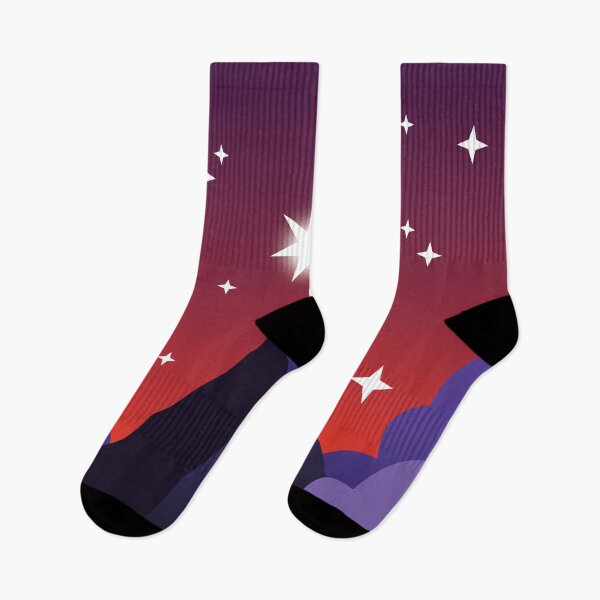 Item preview, Misty mountain with purple and red sky, stars and clouds - vector illustration designed and sold by LaurasNature.