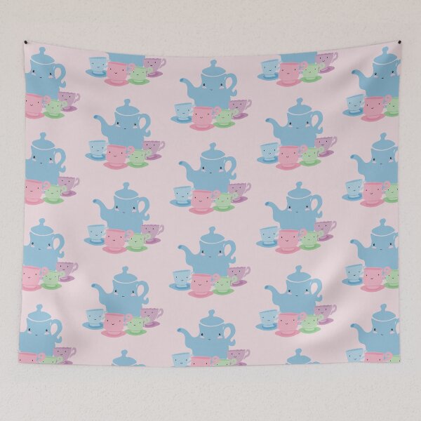 Item preview, Pastel Mother Teapot and Children Teacups Illustration designed and sold by SubtleSplit.