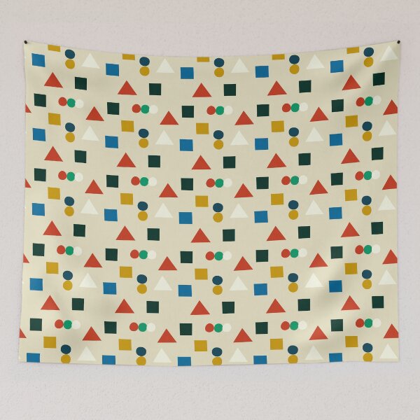 Item preview, Cute vector colorful abstract pattern design in minimalistic style.Multicolor geometric shapes - circles, squares, triangles on grey background. designed and sold by BychkovaEvgenia.