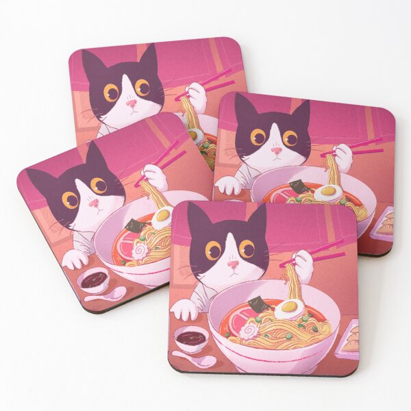 Artikelvorschau, Entzückende Katze, die japanische Ramen isst, süß, hungrig, Illustration, Kunst, Lofi, Knödel, Sushi entworfen und verkauft von RashidaHanaart.
