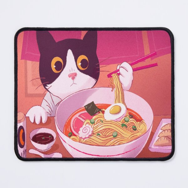 Item preview, Adorable cat eating ramen Japanese, cute, hungry,illustration, art,lofi,dumplings, sushi designed and sold by RashidaHanaart.