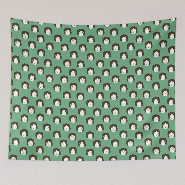 Item preview, Cute portraits of  brunet girl  repeated on  green background. Simple and stylish Scandinavian print. designed and sold by BychkovaEvgenia.