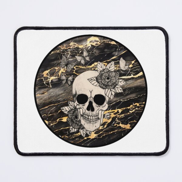 Item preview, Black and Gold Marble Skull and Flowers designed and sold by Arte Del Cuerpo Humano.