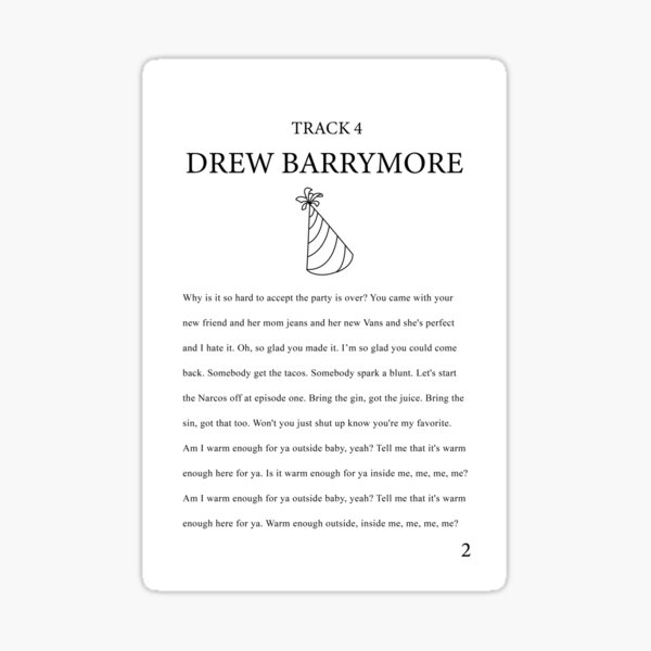 Aperçu de l'œuvre Paroles de la chanson Drew Barrymore SZA créée et vendue par broadwaycantdie.