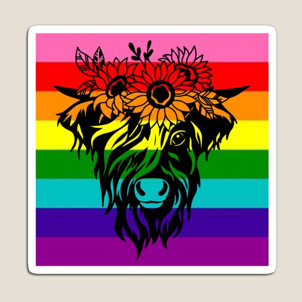 Item preview, highland cow rainbow flag designed and sold by goblinbabe.