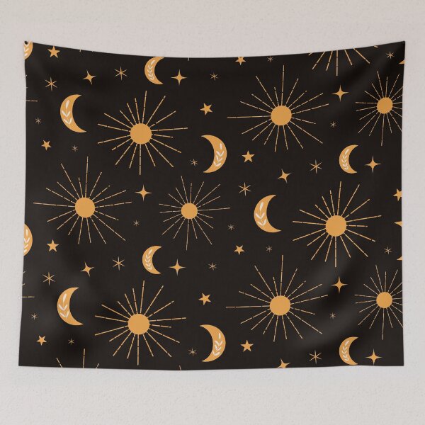Item preview, Abstract boho  orange sun and moon hippie pattern with stars  designed and sold by Yasminepatterns .