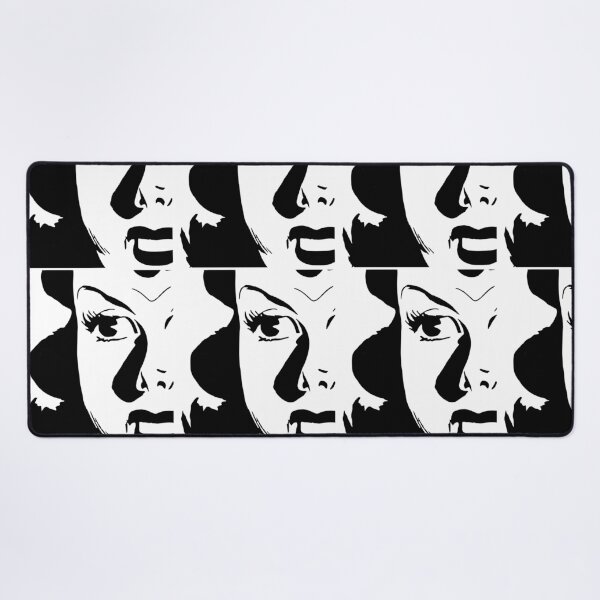 Comic Concerned Woman's Face - Black and White Desk Mat
