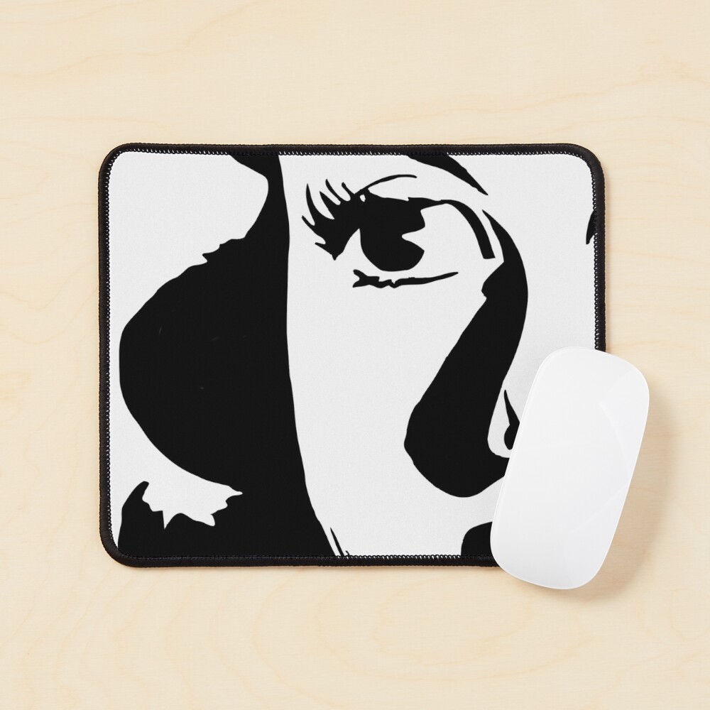 Comic Concerned Woman's Face - Black and White Mouse Pad