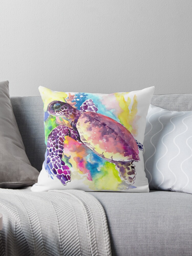 Thumbnail 1 of 4, Pillow, Sea Turtle in Coral Reef designed and sold by surenart.
