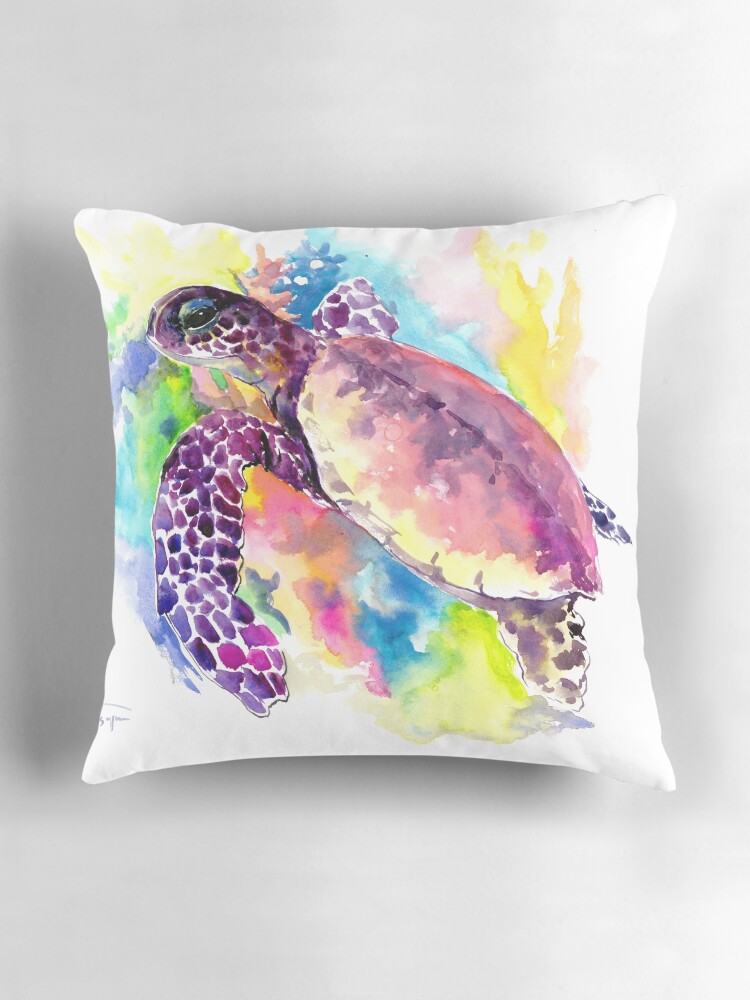 Thumbnail 3 of 4, Pillow, Sea Turtle in Coral Reef designed and sold by surenart.