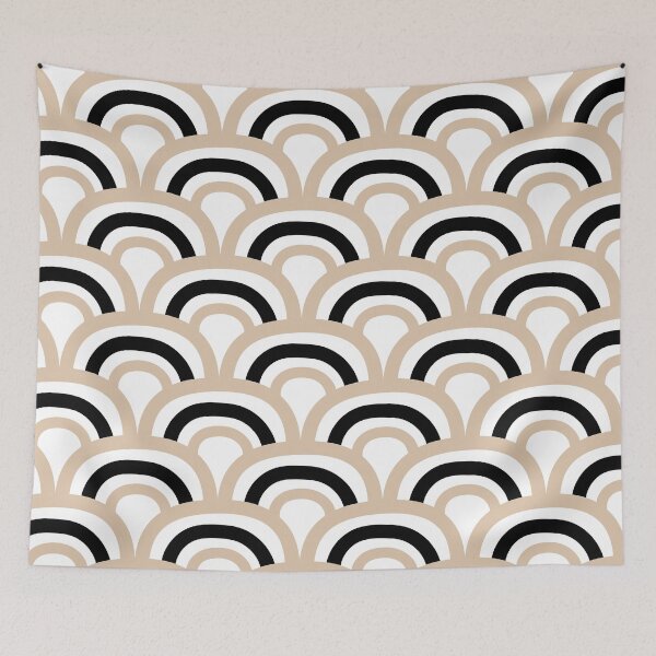 Aperçu de l'œuvre Brown Black and White Scallop Stripe Pattern Pairs DE 2022 Trending Color Cliff's View DEC720 créée et vendue par ColorOfTheYears.