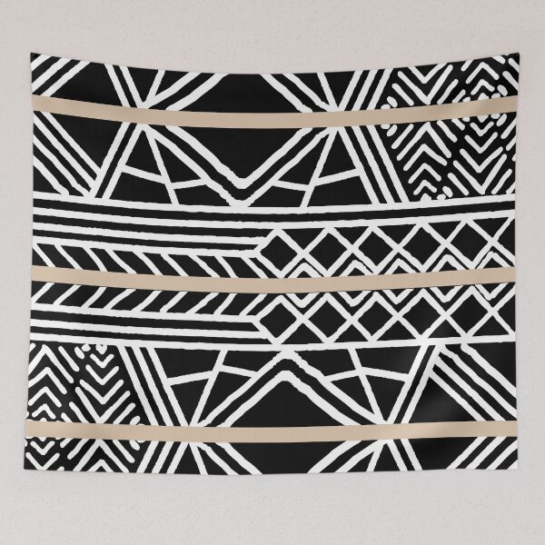 Aperçu de l'œuvre Brown Black and White Mud Cloth Stripes Pattern Pairs DE 2022 Trending Color Cliff's View DEC720 créée et vendue par ColorOfTheYears.