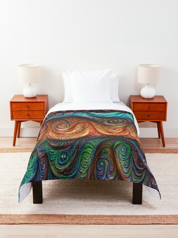 Alternate view of Frozen forest liquid lines and waves #DeepDream Comforter