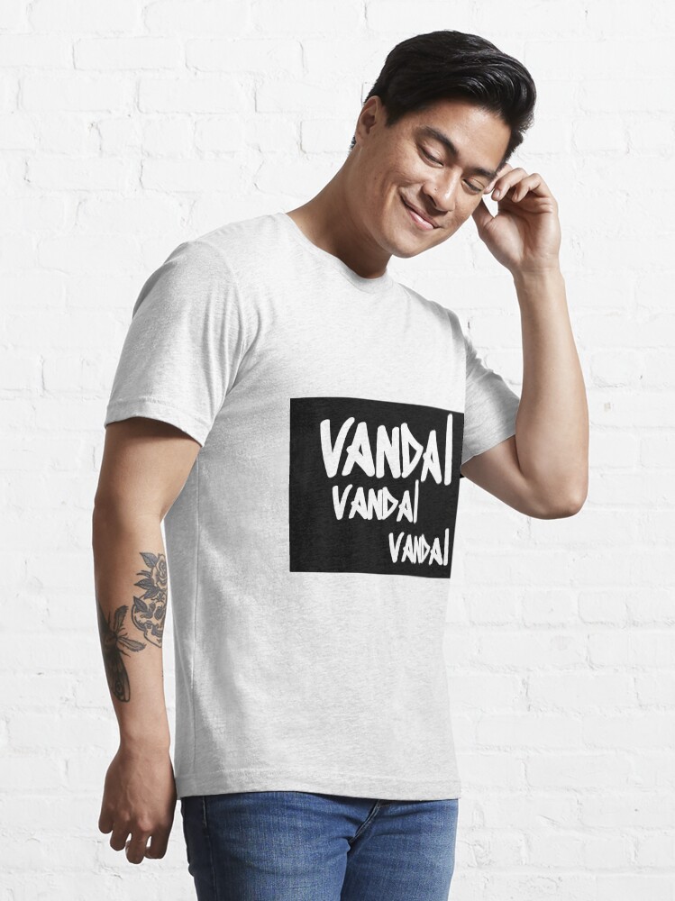 Alternate view of Vandal Multiple Words in Graffiti Font on Black Background 3 Times Essential T-Shirt