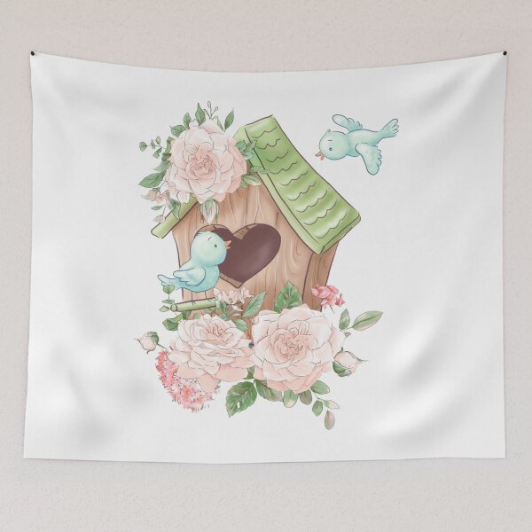 Item preview, Bird in birdhouse with delicate roses cute cartoon composition   designed and sold by rentcreature.
